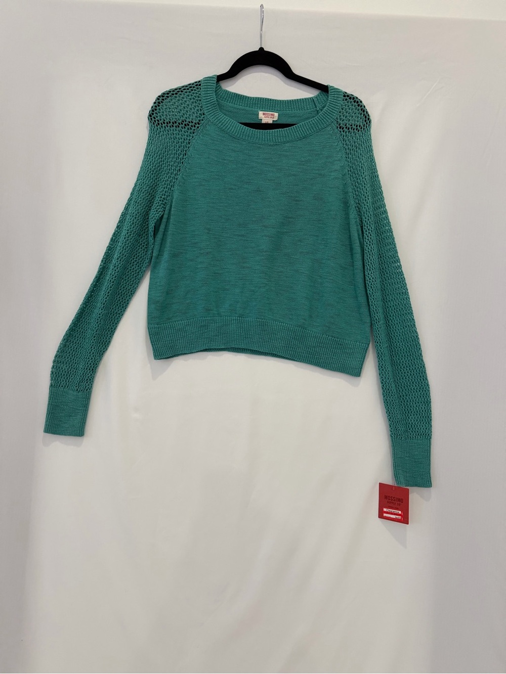 W118 by Walter Baker Teal Open-Weave Sleeve Crewneck Sweater